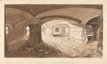 Grotten uitgegraven in de rots binnen het kasteel van Chateau Gaillard, nabij Andelys, Normandië